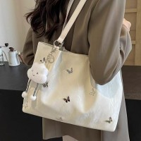 银色托特包女大容量2024新款休闲单肩包今年流行大学生上课通勤包